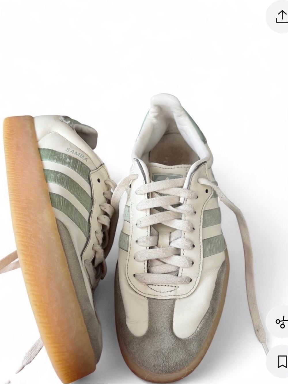 adidas Samba Women’s Sneakers in White & Sage with Gum Sole